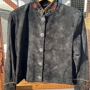 Scully Black Suede Blazer with Floral Accents